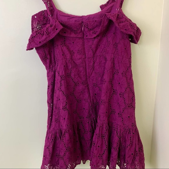 Lulu’s Biscay Magenta Ruffled Eyelet Lace Sleeveless Dress in Large - Picture 8 of 15